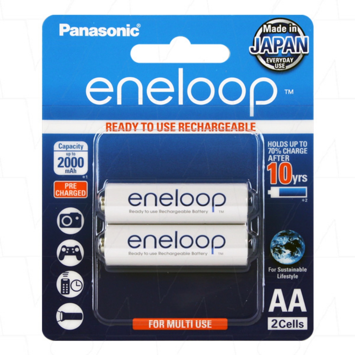 Picture of BK-3MCCE PANASONIC ENELOOP NiMh AA 1.2V 2000mAh BATTERY 2PK --- (READY TO USE)